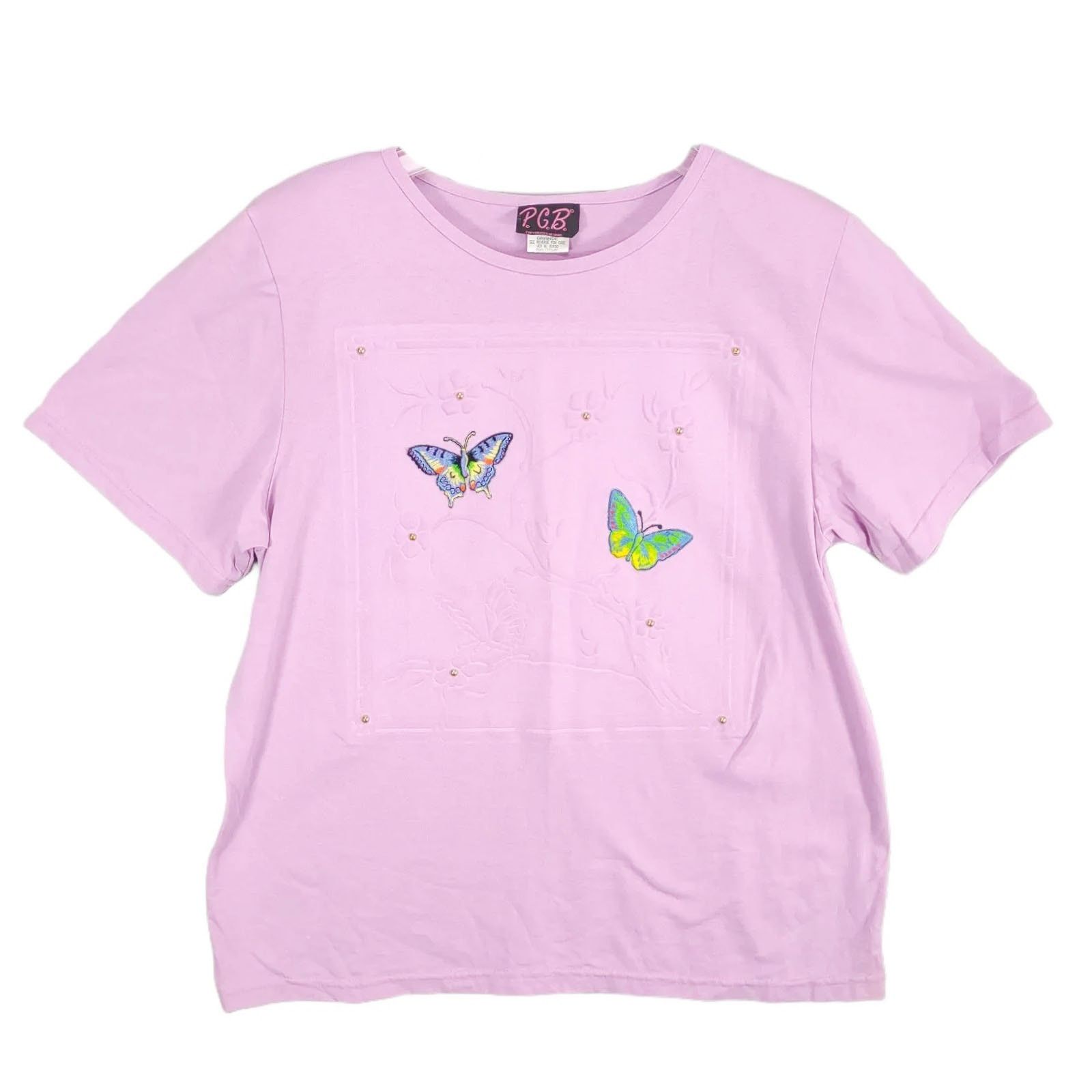 Vintage PGB Embossed Floral & Embroidered Butterfly Purple Top Size L / US 10 / IT 46 - 1 Thumbnail