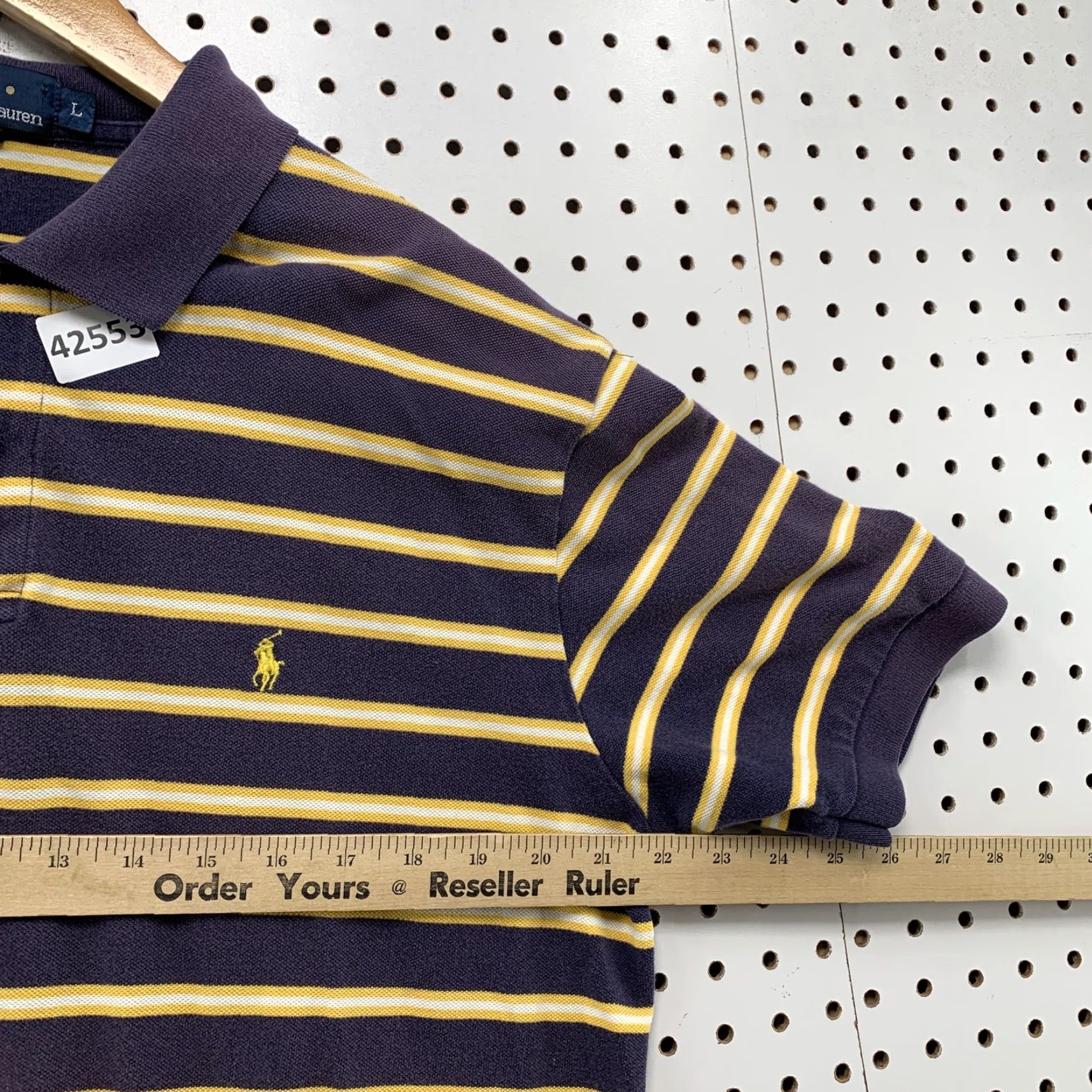Polo Ralph Lauren VTG Polo Ralph Lauren Shirt Mens Large Purple Yellow Striped Short Sleeve Casual Polo 90s Mens Size US L / EU 52-54 / 3 - 4 Thumbnail