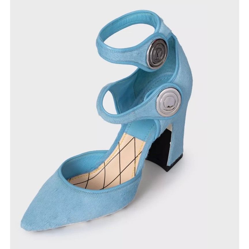 Louis Vuitton Louis Vuitton Blue Haircalf Leather Pointed Toe Pumps 38 Size US 7 / IT 37 - 3 Thumbnail