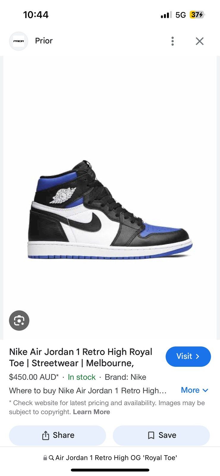 Nike Air Jordan 1 Retro High OG 'Royal Toe' US 7.5 Size US 7.5 / EU 40-41 - 1 Thumbnail