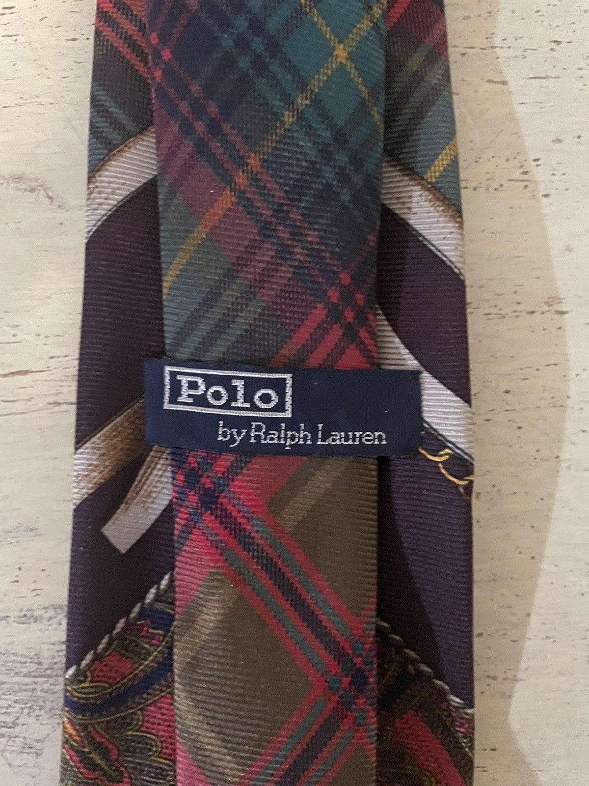 Polo Ralph Lauren × Vintage Rare Plaid-Stirrup Print Silk Tie Size ONE SIZE - 7 Thumbnail