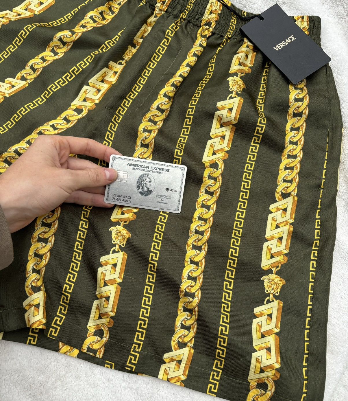 Versace Versace Khakis/Gold Chain Silk Shorts Size US 32 / EU 48 - 2 Thumbnail