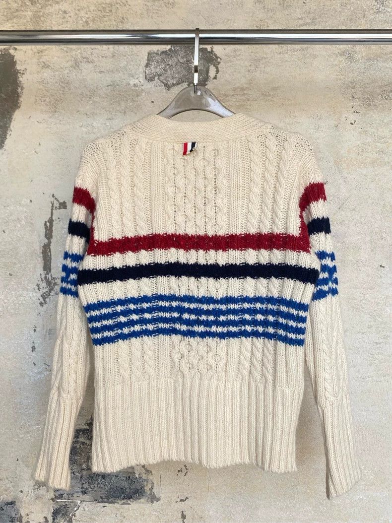 Thom Browne Thom Browne White striped knit cardigan Size US XS / EU 42 / 0 - 2 Thumbnail