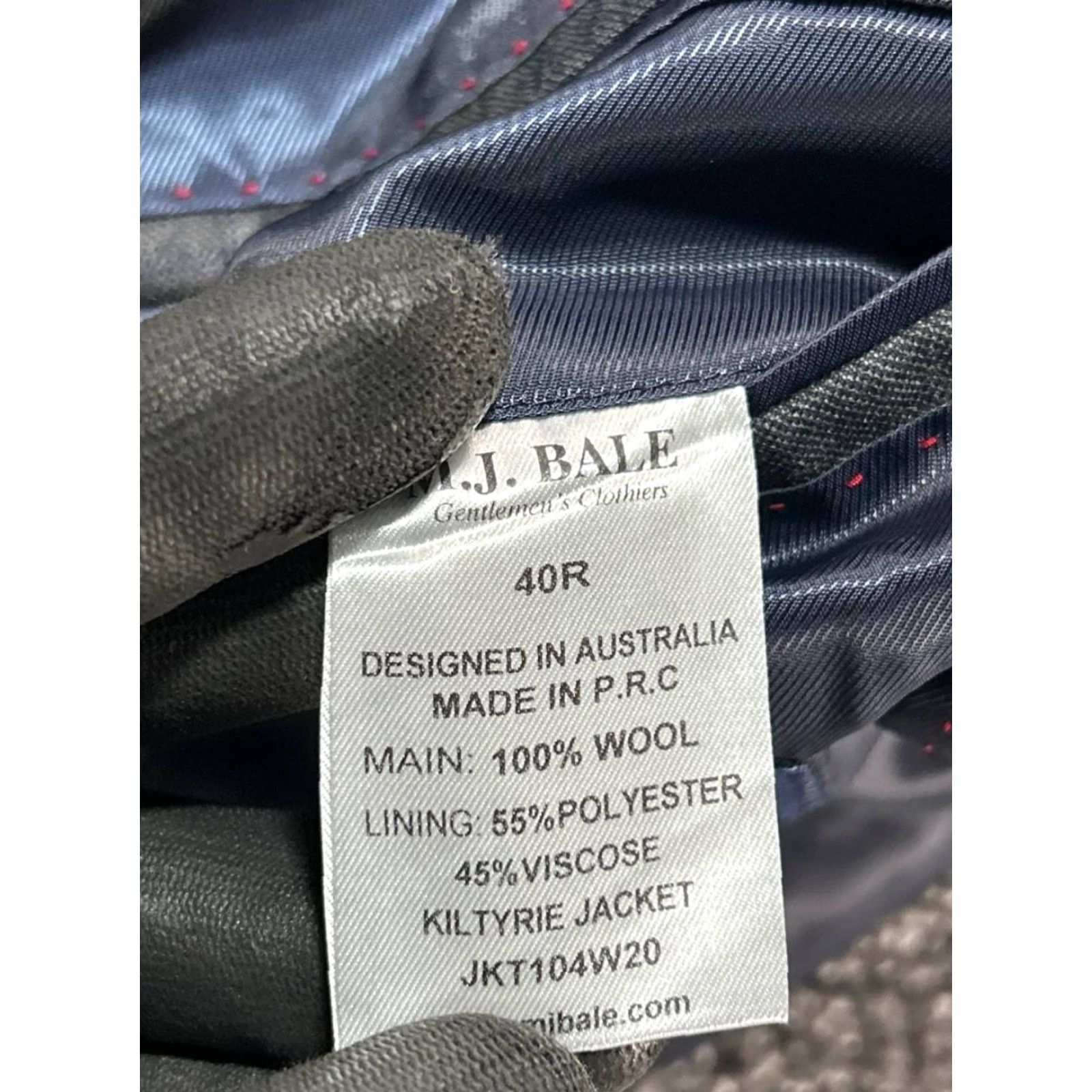 M J Bale 2 Piece Suit Set Mens Gray Wool Single-Breasted Notch Lapel 40 Regular Chest 40 Inseam 33 Front Flat Front Dry Clean Only