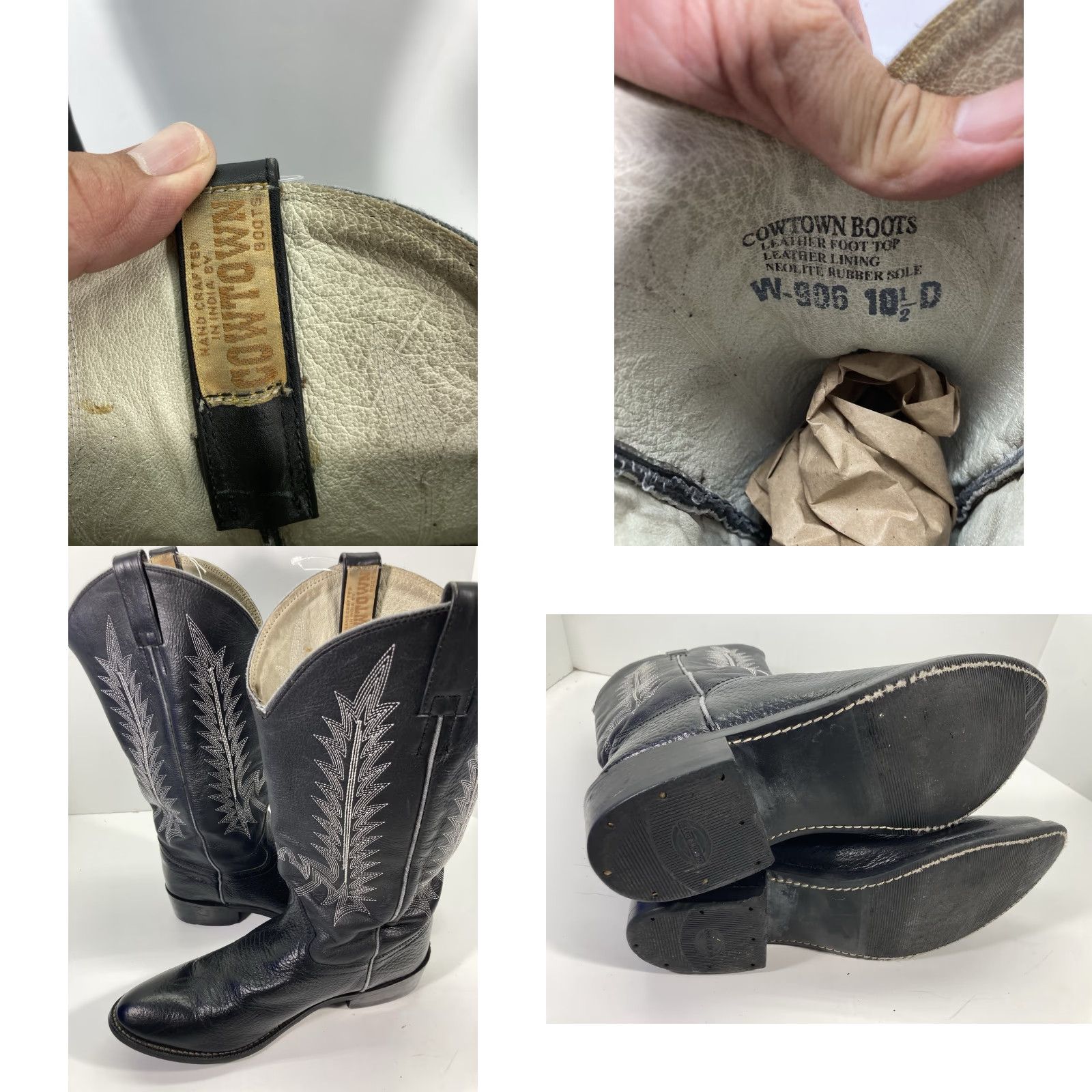 Vintage Cowtown Boots Men 10.5 D Black Leather Western Western Cowboy Boot Cowtown Boots Mens Leather Western Rodeo Superb Size US 11 / EU 44 - 9 Thumbnail