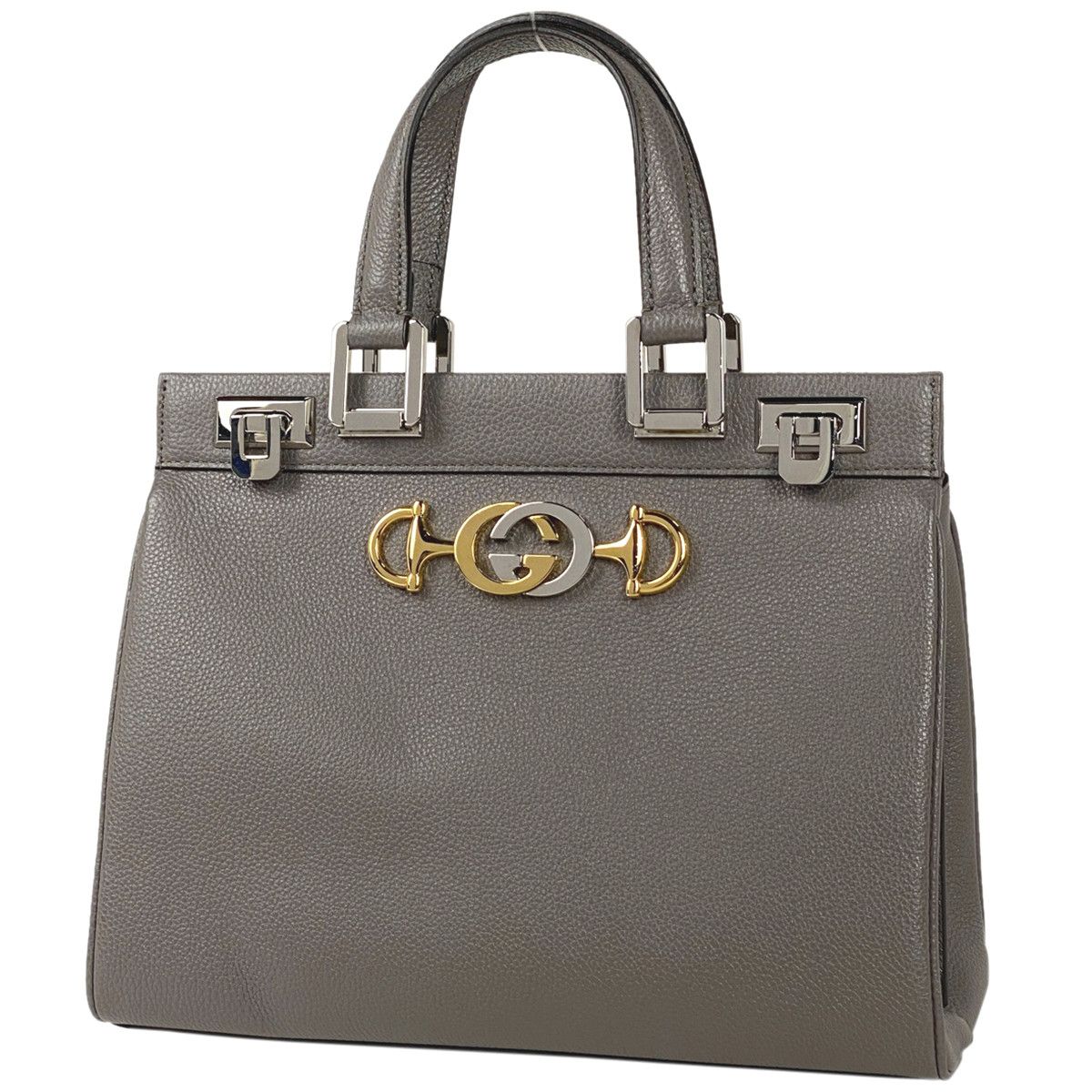 image of Gucci Zumi Small Top Handle 2Way Shoulder Bag Leather Gray in Grey, Women's