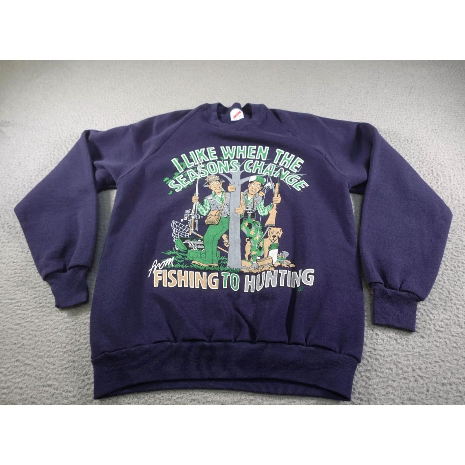 Jerzees VINTAGE Jerzees Sweatshirt Crewneck Mens Large Blue Graphic Print Funny Fishing Hunting Nature USA 90s Size US L / EU 52-54 / 3 - 2 Thumbnail