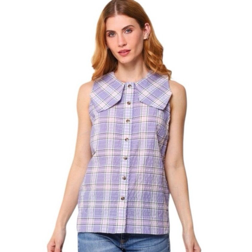 Ganni Ganni Checked Cotton-Blend Seersucker Top - Size US 6 Size M / US 6-8 / IT 42-44 - 1 Thumbnail