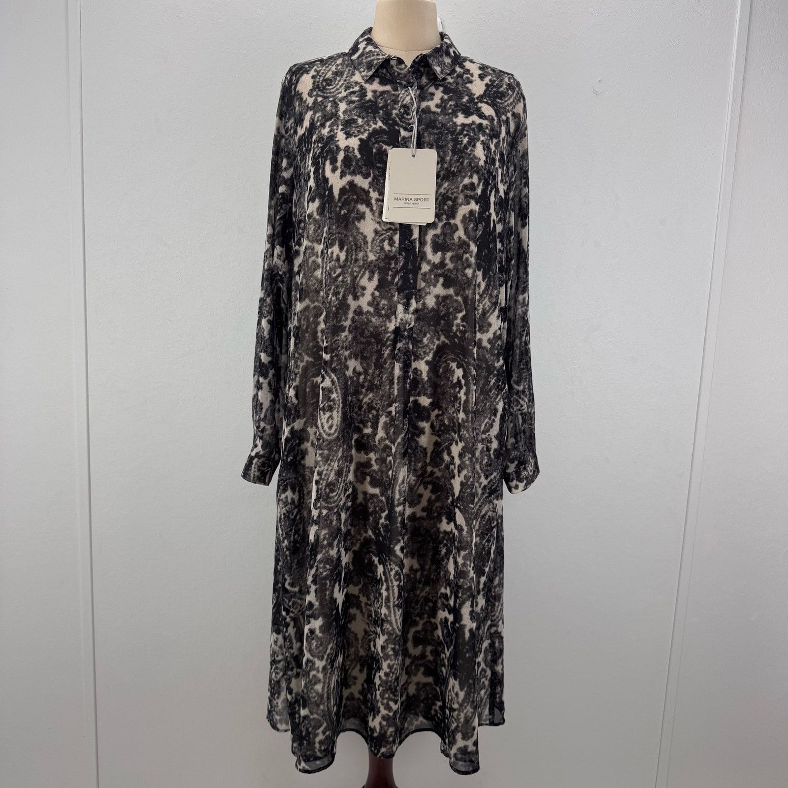 Marina Rinaldi Marina Rinaldi Grey Chiffon Button Down Printed Dress sz 14 Size XL / US 12-14 / IT 48-50 - 2 Thumbnail