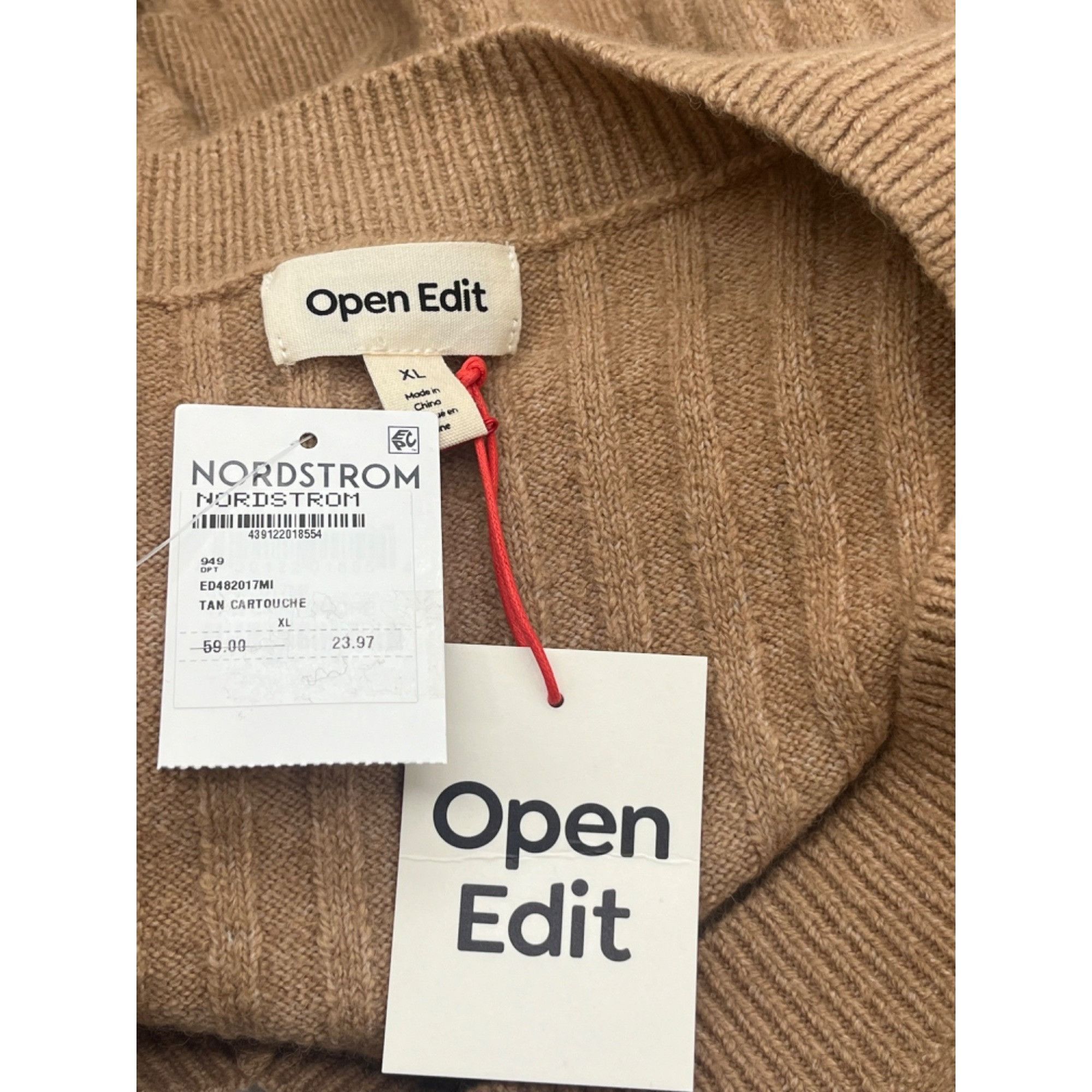 Other OPEN EDIT V-neck Rib Sweater In Tan Cartouche, Sz. XL Size XL / US 12-14 / IT 48-50 - 7 Thumbnail