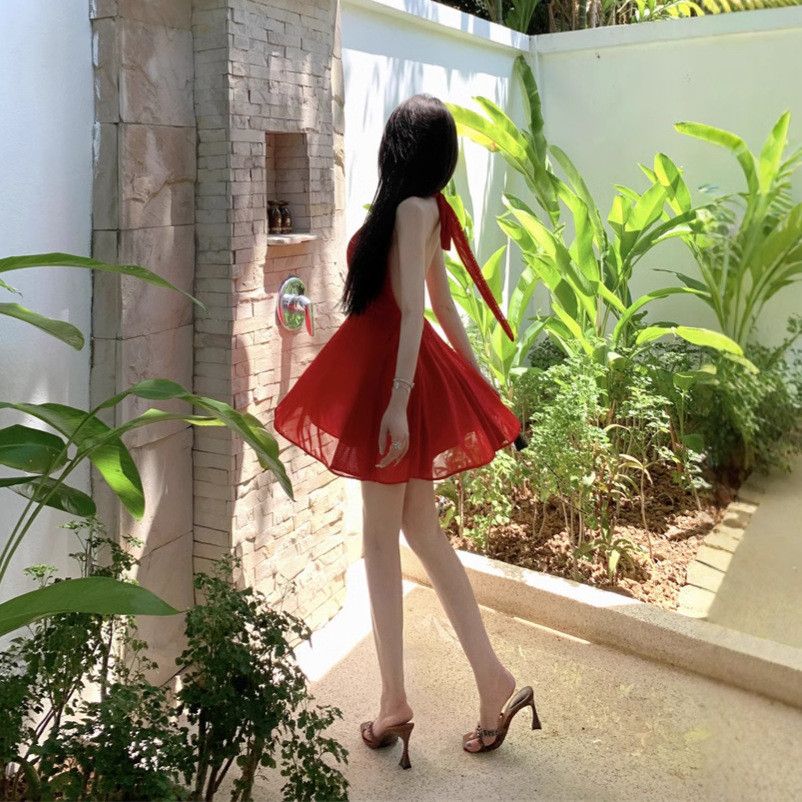 Other French Style Temperament Red Halter Dress Women Size S / US 4 / IT 40 - 3 Thumbnail