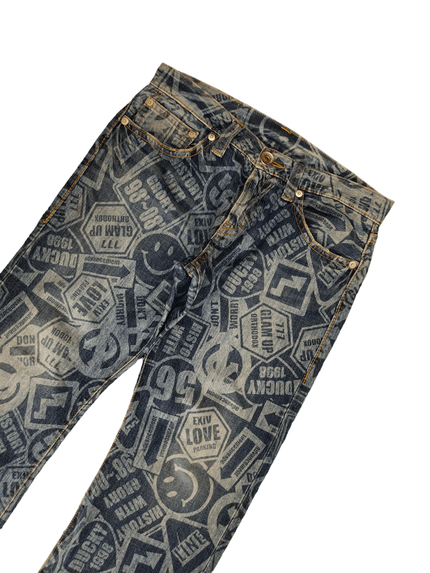 Hysteric Glamour Loose Jeans Co&Lu Full Print Sign Logo Denim Wide Leg Y2k Size US 34 / EU 50 - 5 Thumbnail