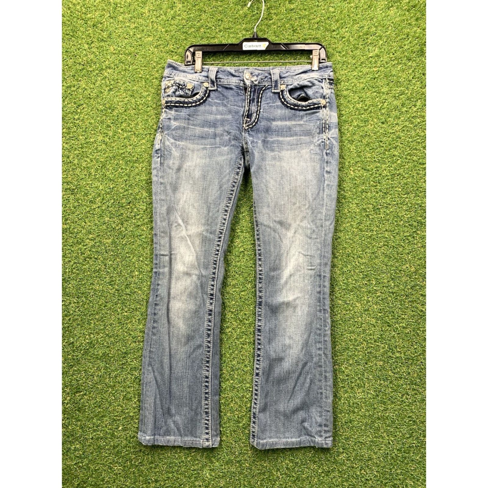 Miss Me VINTAGE Miss Me Jeans Womens 29 Chloe Boot Leg Denim Rhinestone Embellished Medium Wash Preppy Y2K Size 29" - 2 Thumbnail