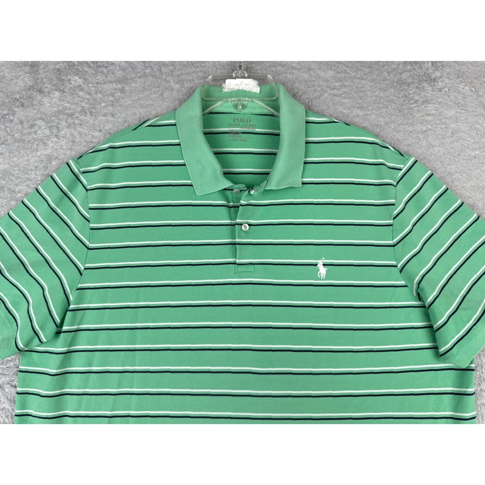 Ralph Lauren VINTAGE Ralph Lauren Polo Shirt Mens XL Green Stripe Cotton Knit Pony Golf Shirt BULL? Size US XL / EU 56 / 4 - 4 Thumbnail