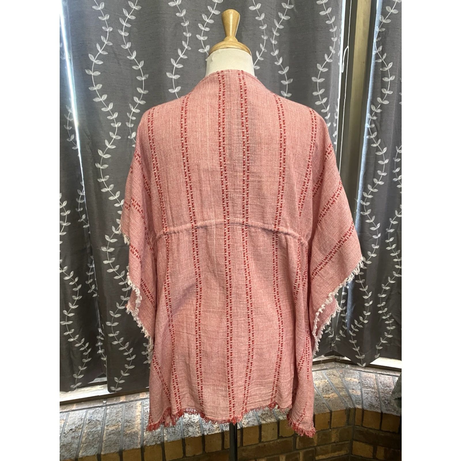 Vintage Elan Blouse Women M Red Linen Sleeveless Front Tie Kimono Beach Bohemian Fringe NEW NWT Size M / US 6-8 / IT 42-44 - 3 Thumbnail