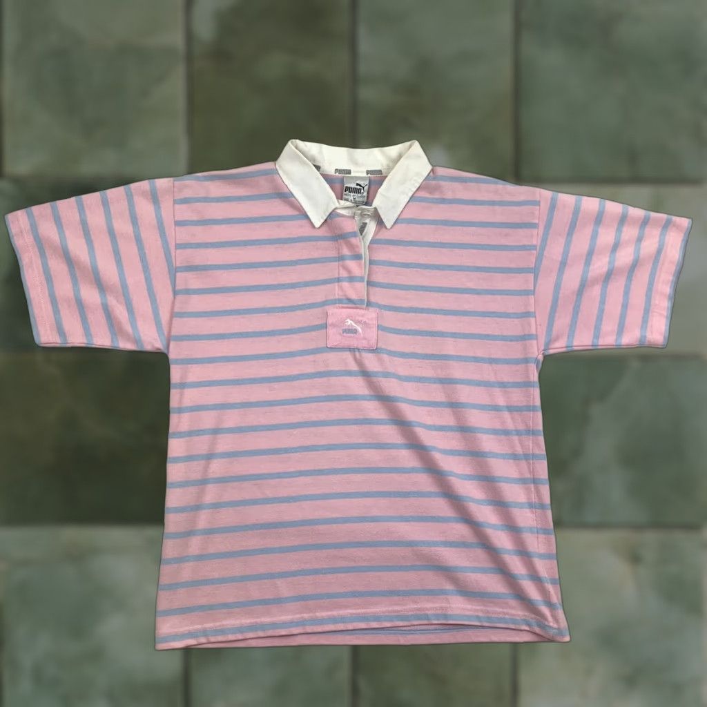 Puma VINTAGE Puma Polo Shirt Adult M Pink Stripes Collared Shirt Sports 80s 90s Mens Size US M / EU 48-50 / 2 - 1 Thumbnail