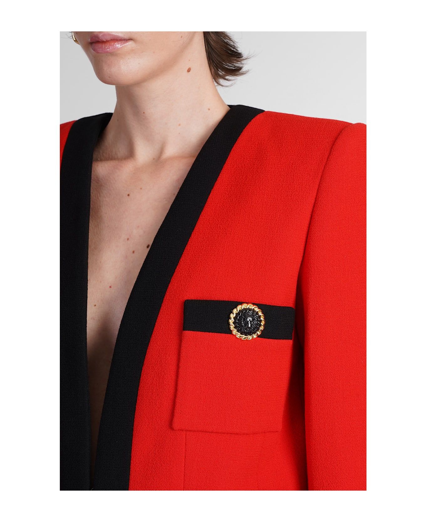 Balmain o1s1wg110825 Four Pocket Wool Jacket in Red/Black Size S / US 4 / IT 40 - 3 Thumbnail