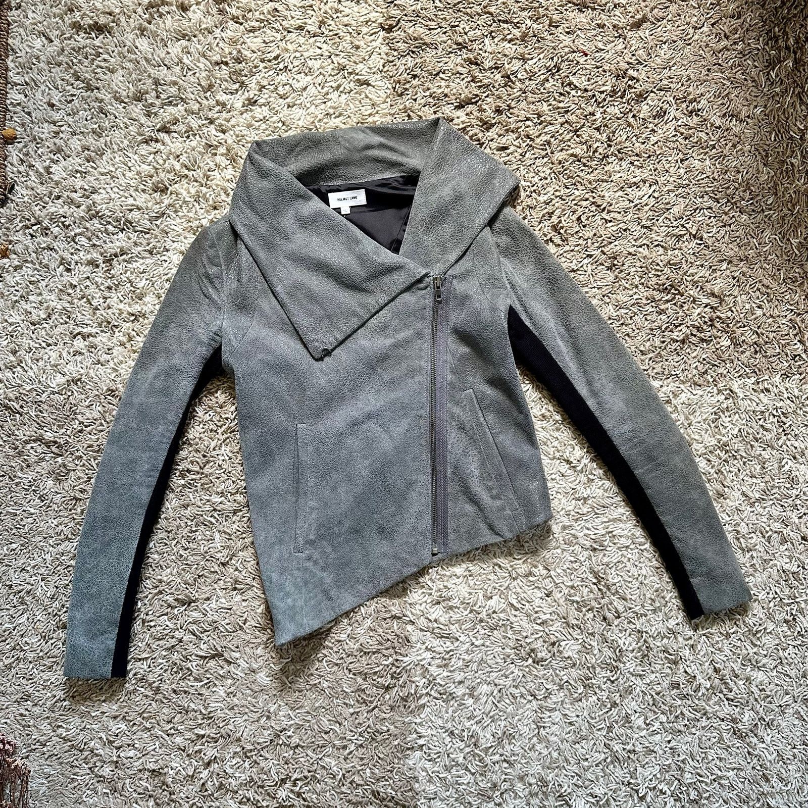 Helmut Lang Gray Lamb Leather Biker Moto Jacket Asymmetrical