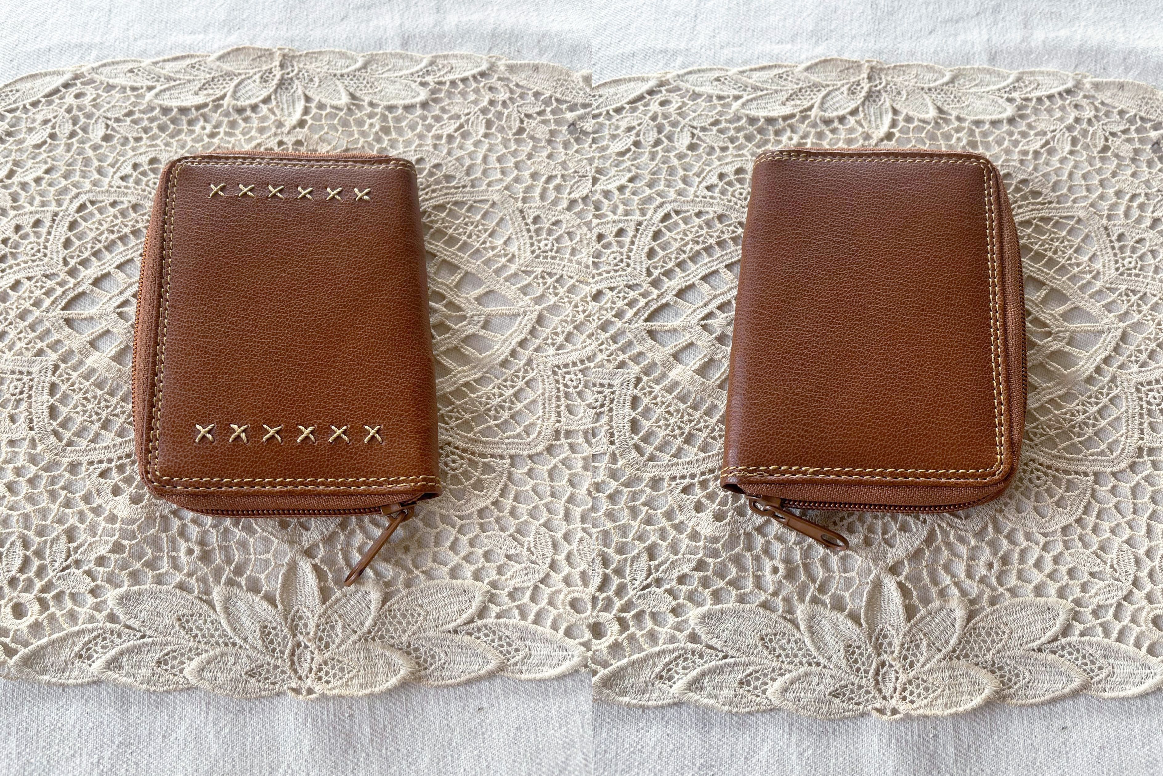 Vintage Caramel faux leather zip up short wallet with x stitch Size ONE SIZE - 5 Thumbnail