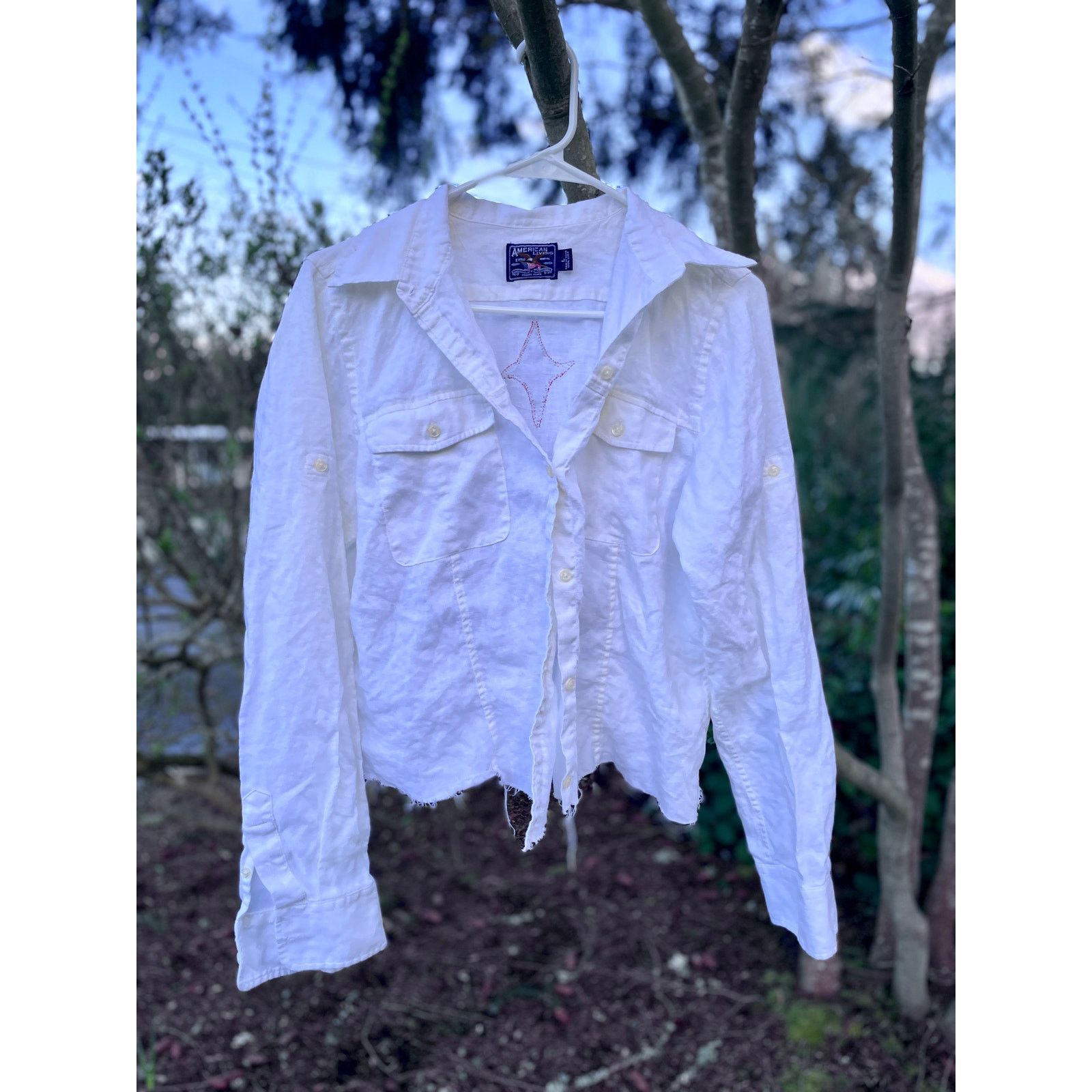 Other Large 100% Linen Cropped Button Up with Boho Applique Size L / US 10 / IT 46 - 5 Thumbnail
