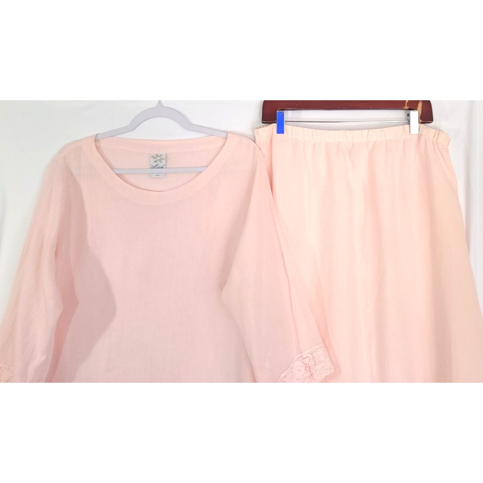 Other Matchpoint Womens 100% Linen Pink Tunic Skirt Set Large Size 32" / US 10 / IT 46 - 2 Thumbnail
