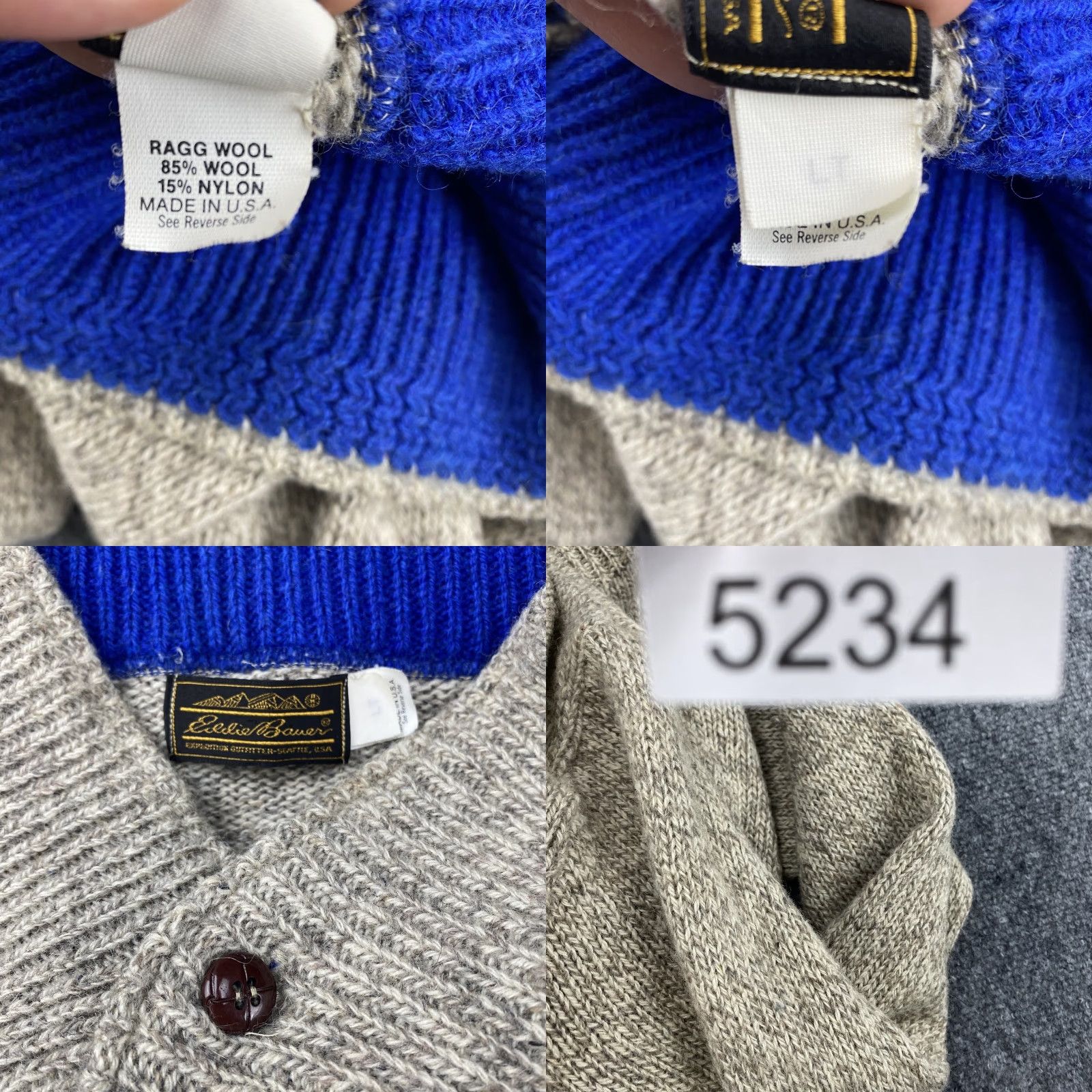 Eddie Bauer VINTAGE Eddie Bauer Sweater Mens LT Gray Shawl Collar Ragg Wool Blue USA Size US L / EU 52-54 / 3 - 9 Thumbnail