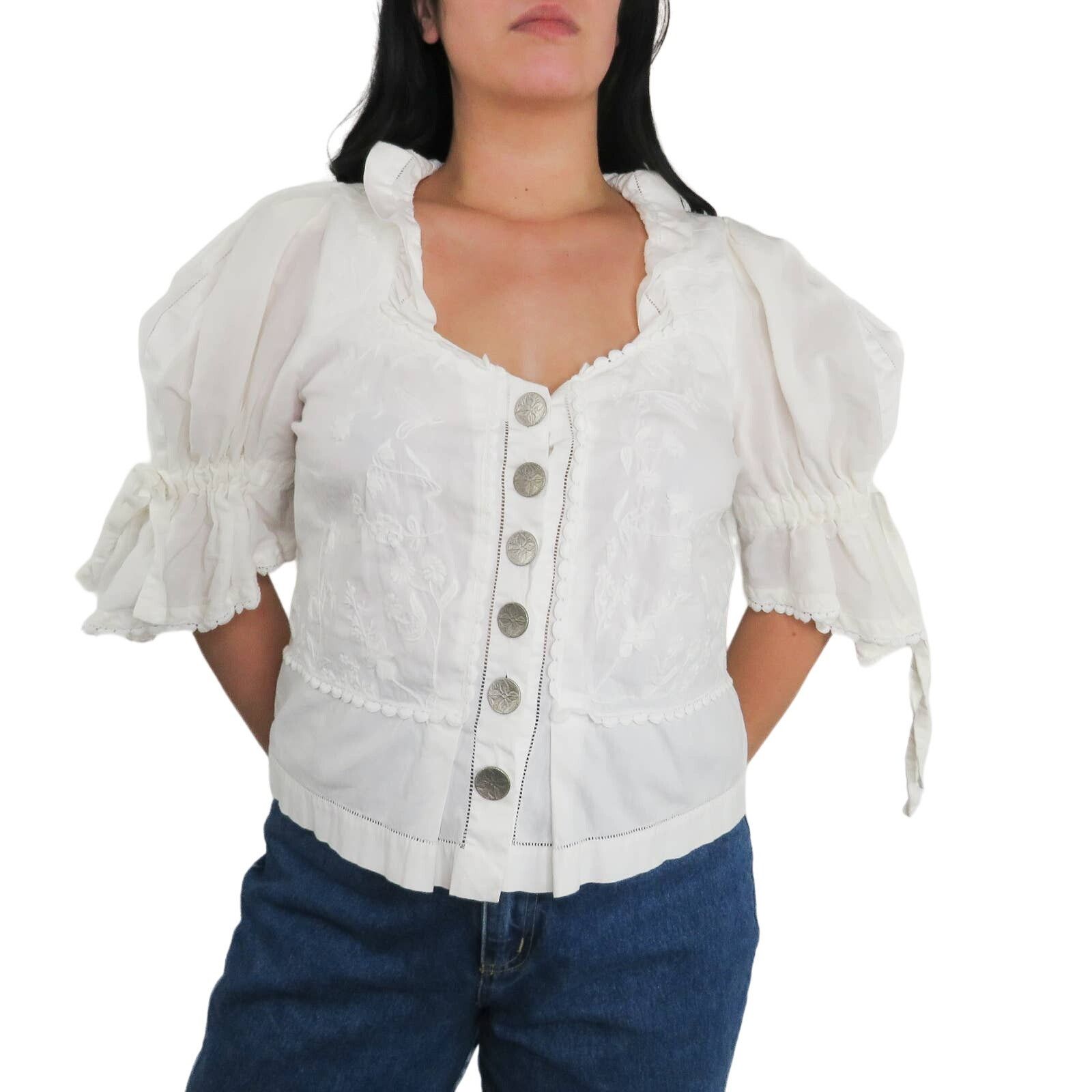 Vintage Umberto Ginocchoetti Victorian White Puff Sleeve Blouse L Size L / US 10 / IT 46 - 3 Thumbnail