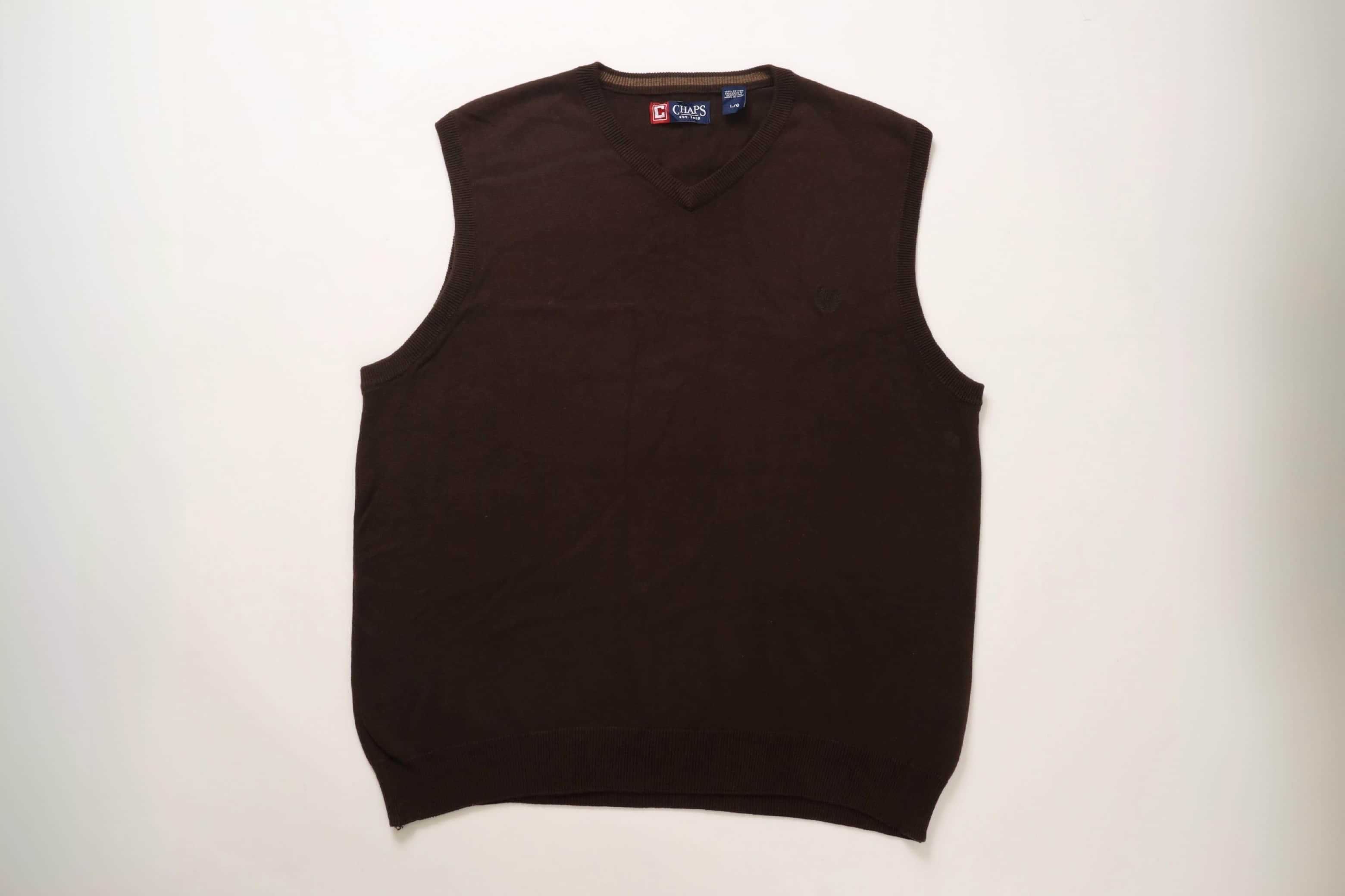 Chaps Ralph Lauren Vintage Brown Cotton Knit Vest (Large) Size US L / EU 52-54 / 3 - 1 Thumbnail