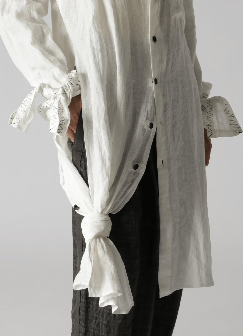 Yohji Yamamoto Yohji Yamamoto Pour Homme - Linen Gathered Hem Long Shirt Size US L / EU 52-54 / 3 - 8 Thumbnail