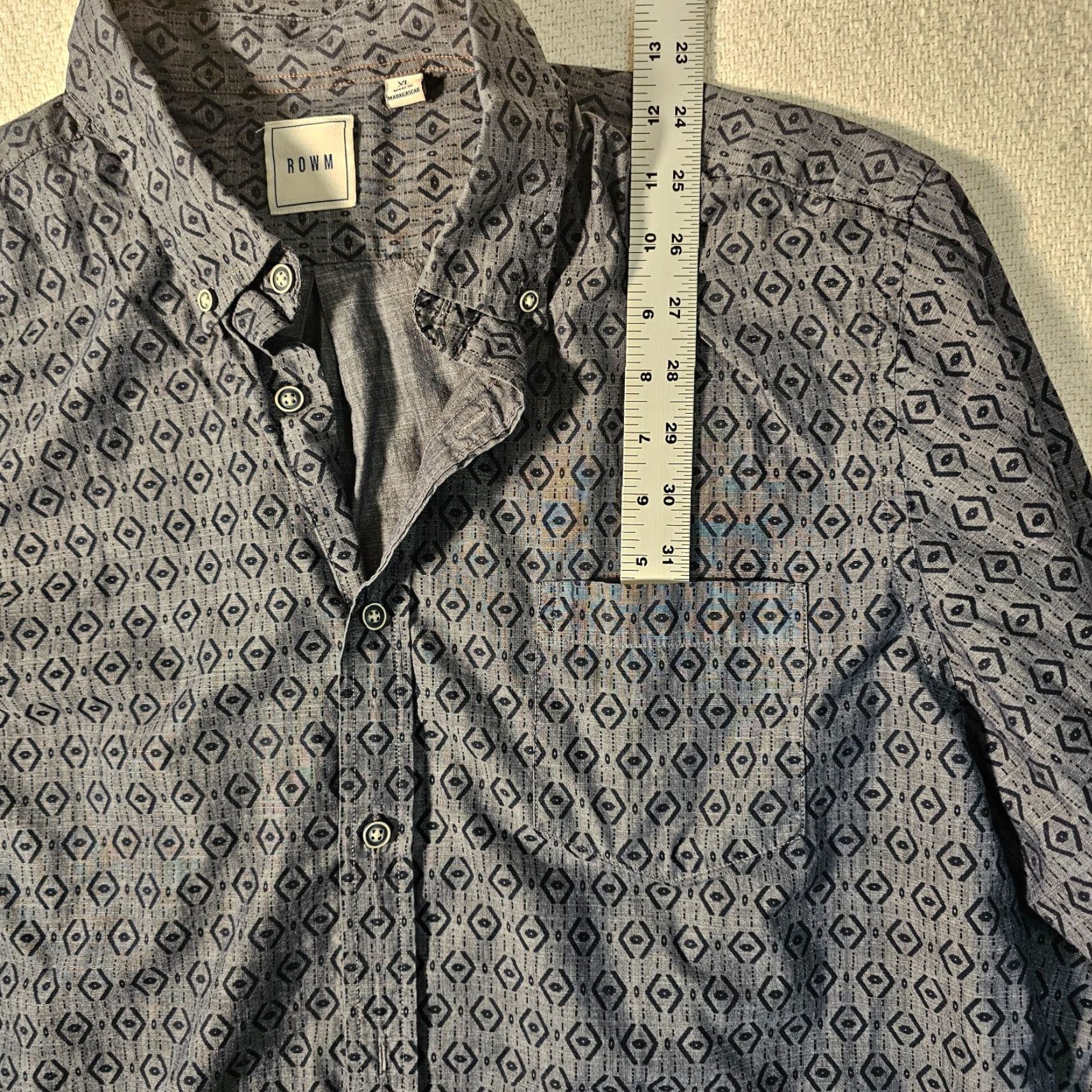 Vintage ROWM Shirt Mens XL Blue Geometric Long Sleeve Button Up Cotton Business Casual Size US XL / EU 56 / 4 - 4 Thumbnail