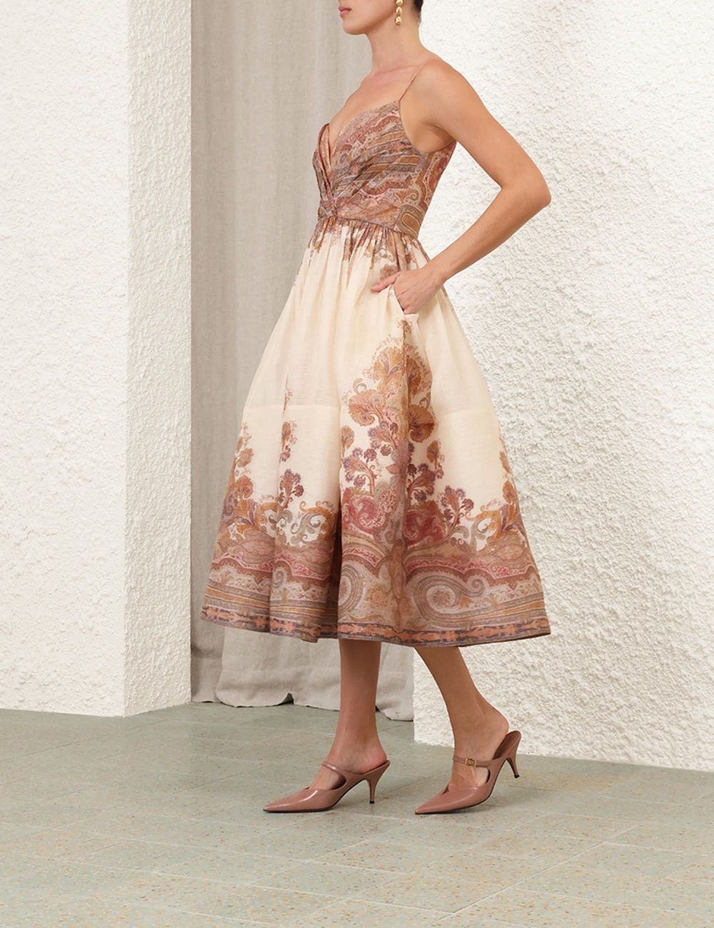 Zimmermann oc11z0925 Illustration Draped Midi Dress in Multicolor Size M / US 6-8 / IT 42-44 - 3 Thumbnail