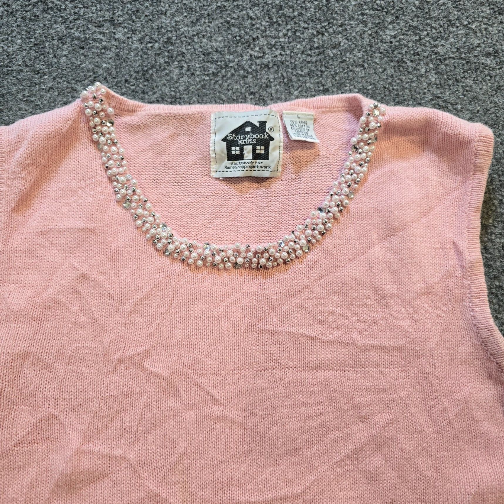 Vintage Storybook Knits Tank Womens Large Pink Beaded Sleeveless Cottage Core Size L / US 10 / IT 46 - 2 Thumbnail