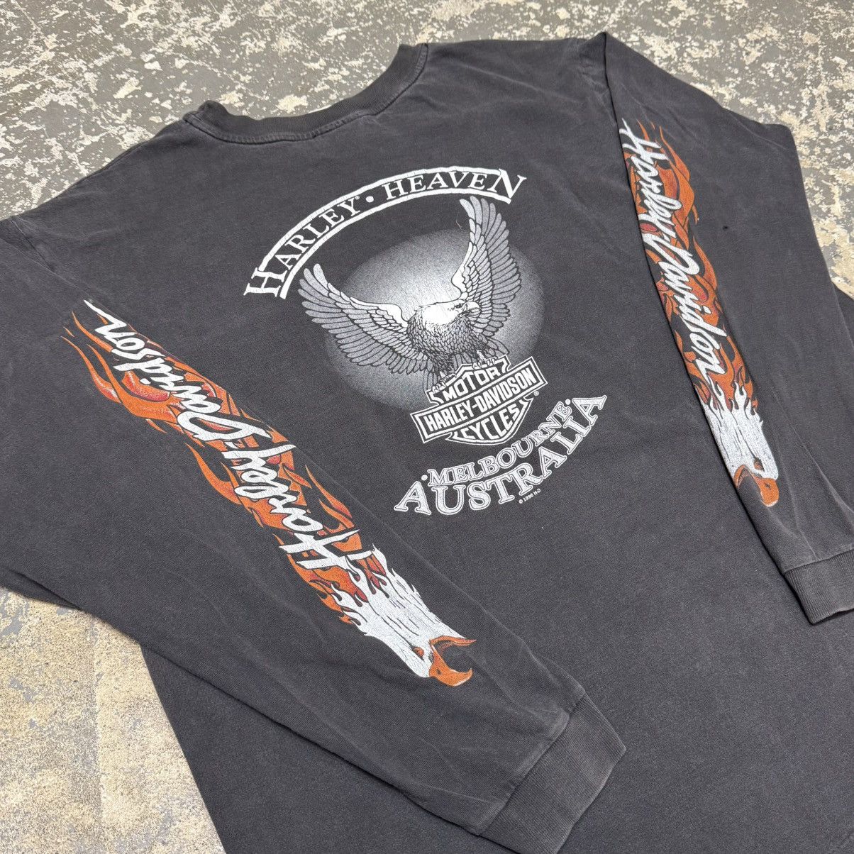 Vintage Harley Davidson Flame Flaming Eagle Long Sleeve Fade