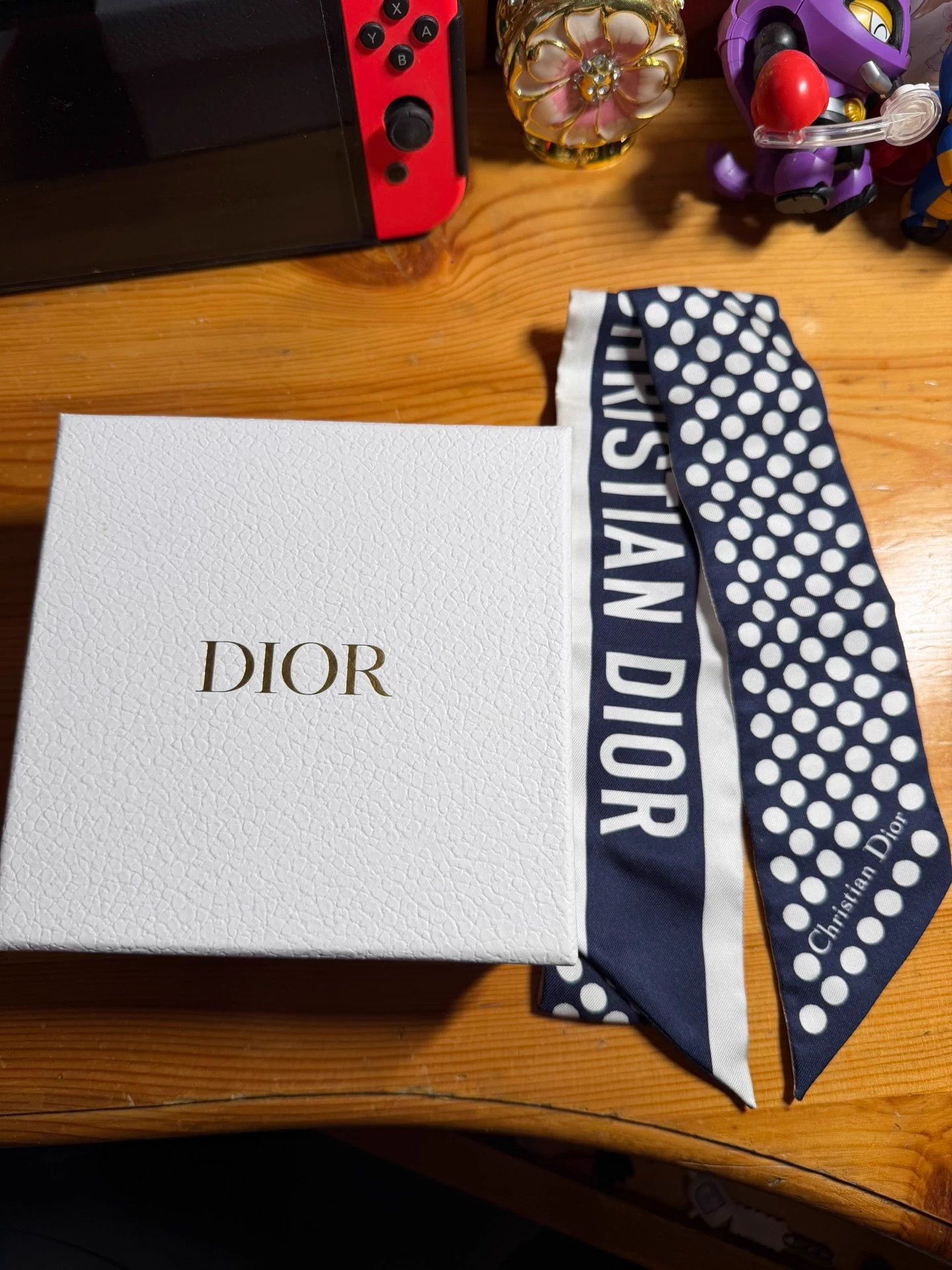 Dior Dior polka dot silk ribbon navy blue & white new with box Size ONE SIZE - 1 Thumbnail