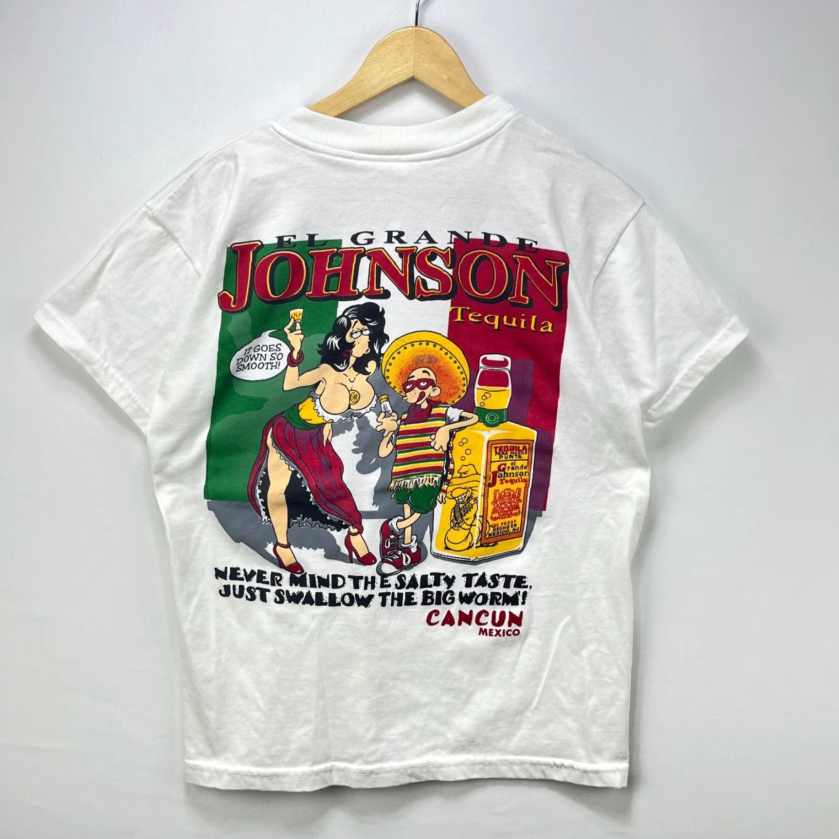 Vintage VINTAGE 90s El Grande Johnson Mexico Tequila Souvenir T-shirt Large Funny Sex Shirt Mens L White Size US L / EU 52-54 / 3 - 2 Thumbnail