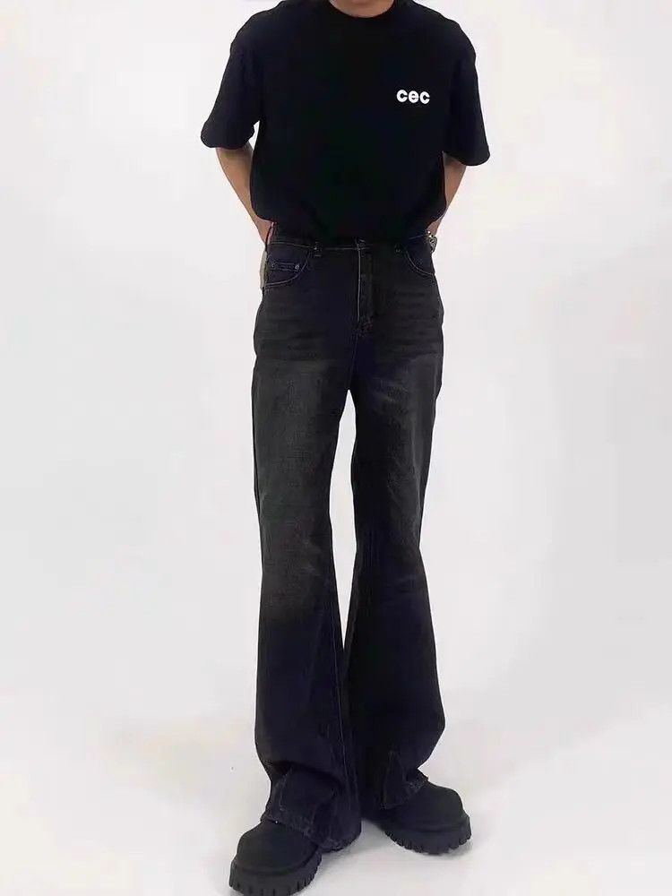 image of High Street Micro Flared Black Washed Jeans, Men's (Size 32)