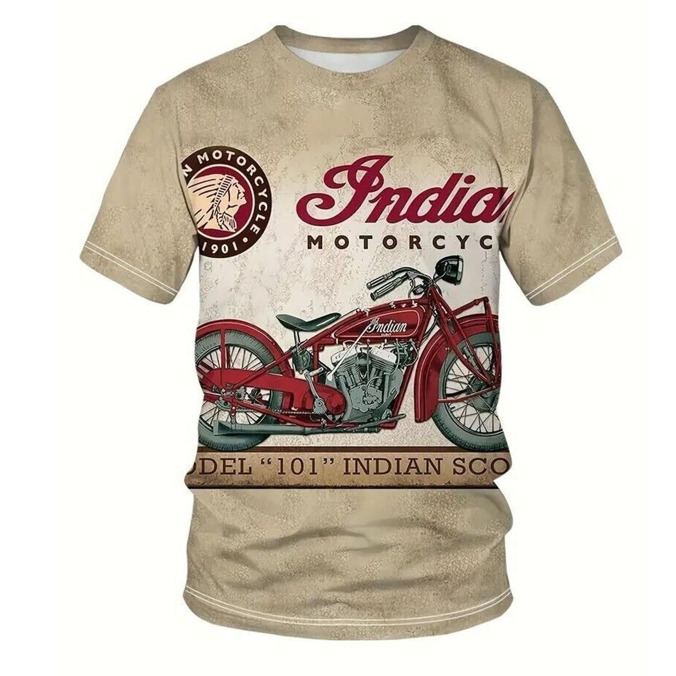 Other Indian Motorcycle Model 101 T-Shirt • Beige & Red • Size LG Size US L / EU 52-54 / 3 - 3 Thumbnail