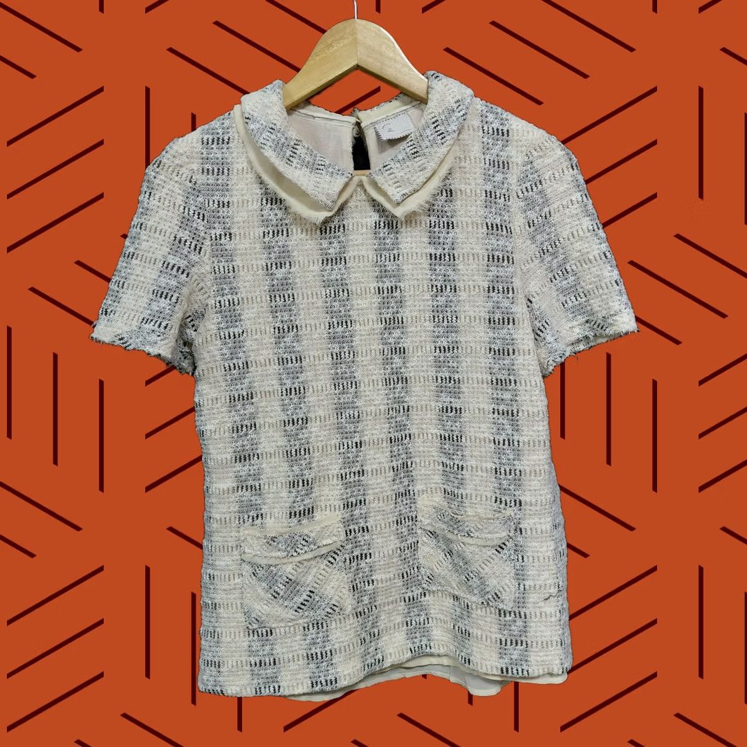 Anthropologie Anthropologie Collared Knit Blue White Short Sleeve Striped Women S Top Size S / US 4 / IT 40 - 1 Thumbnail