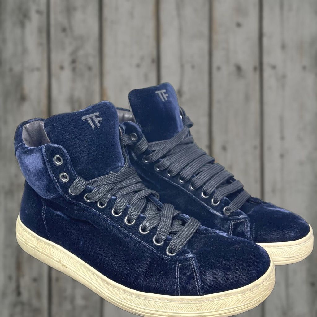 Tom Ford TOM FORD Sneakers Mens Size 6 38 Velvet High Top Blue Distressed Preppy 80s 90s Hipster Logo Casual Shoes Size US S / EU 44-46 / 1 - 1 Thumbnail