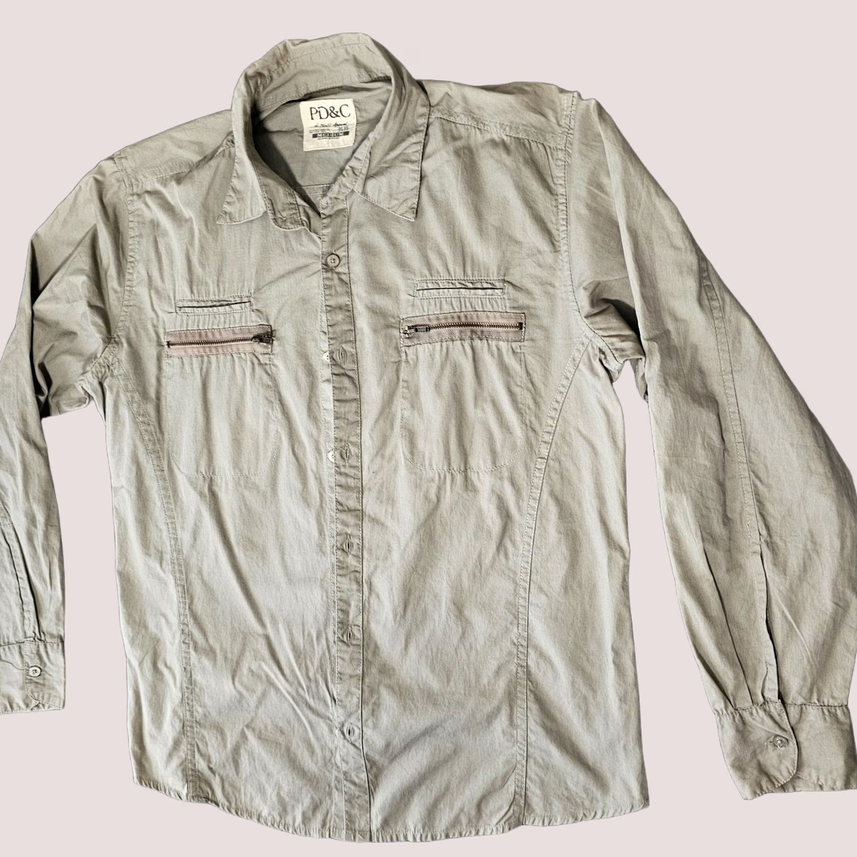 PD&C PD&C Button Up Shirt Size L Green Pockets Zipper Casual Long Sleeve Collared Pocketed Men Regular Fit Shirt Size US L / EU 52-54 / 3 - 1 Thumbnail