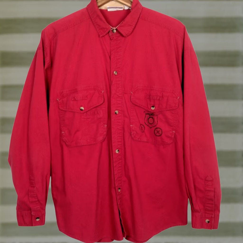 Vintage Gitano Mystirs Shirt Medium Red Button-Up Long Sleeve Vintage 1990s Retro Shirt Mens Size US M / EU 48-50 / 2 - 1 Thumbnail