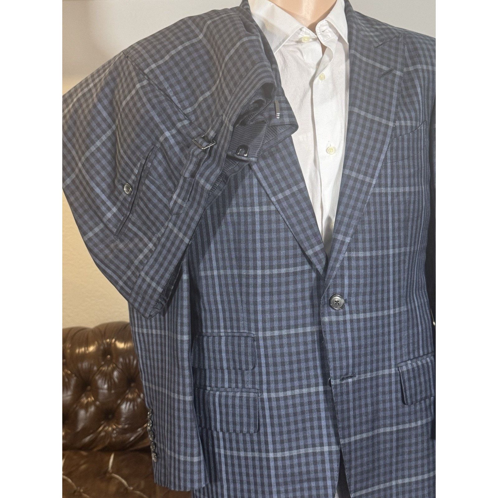 Tom Ford Tom Ford Blue Plaid Peak Lapel Suit 48 38R US O'Connor 34x27 Size 38R - 1 Thumbnail