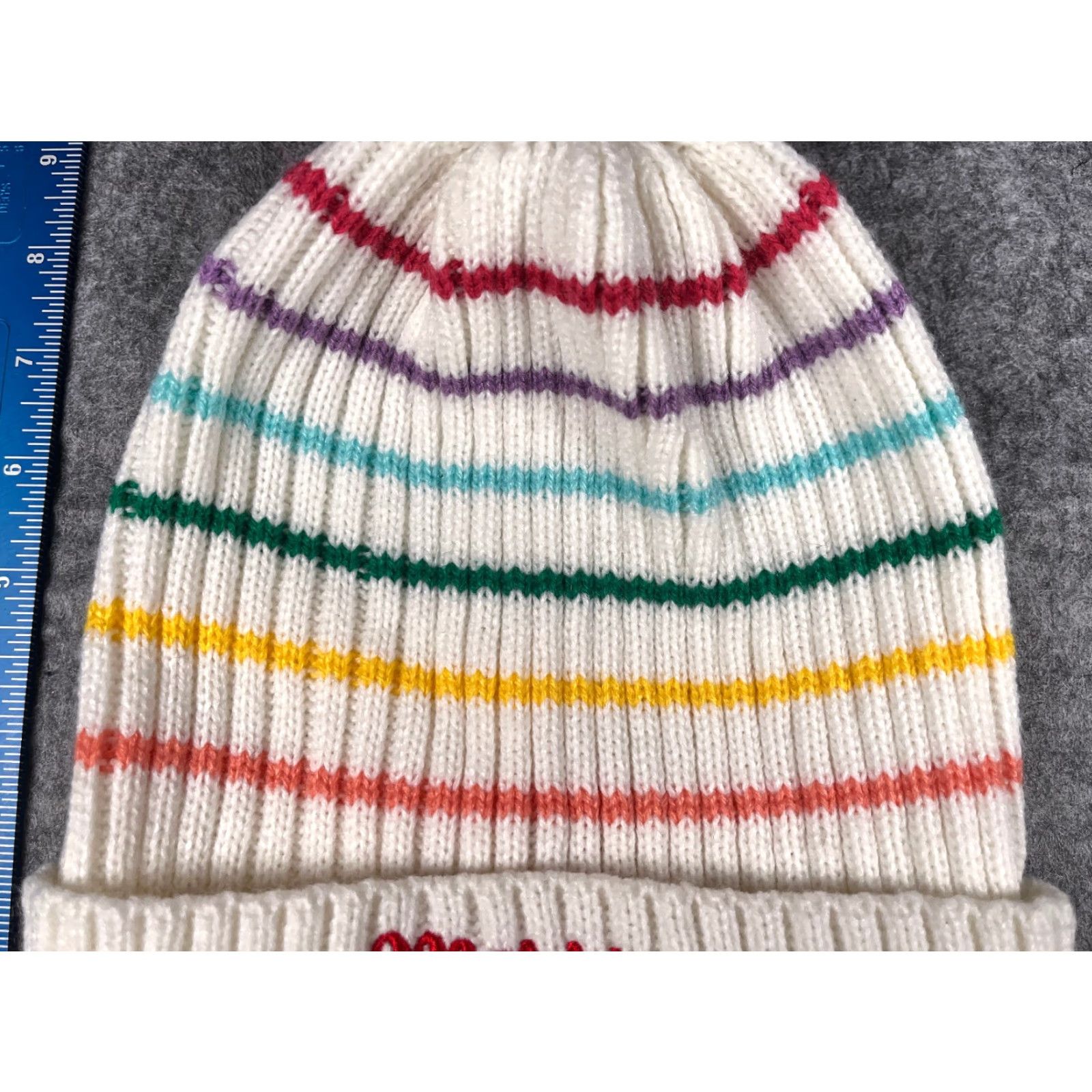 Vintage Top Drawer White Striped Beanie Women One Size Knit Acrylic Pom Outdoor Ski Size ONE SIZE - 3 Thumbnail
