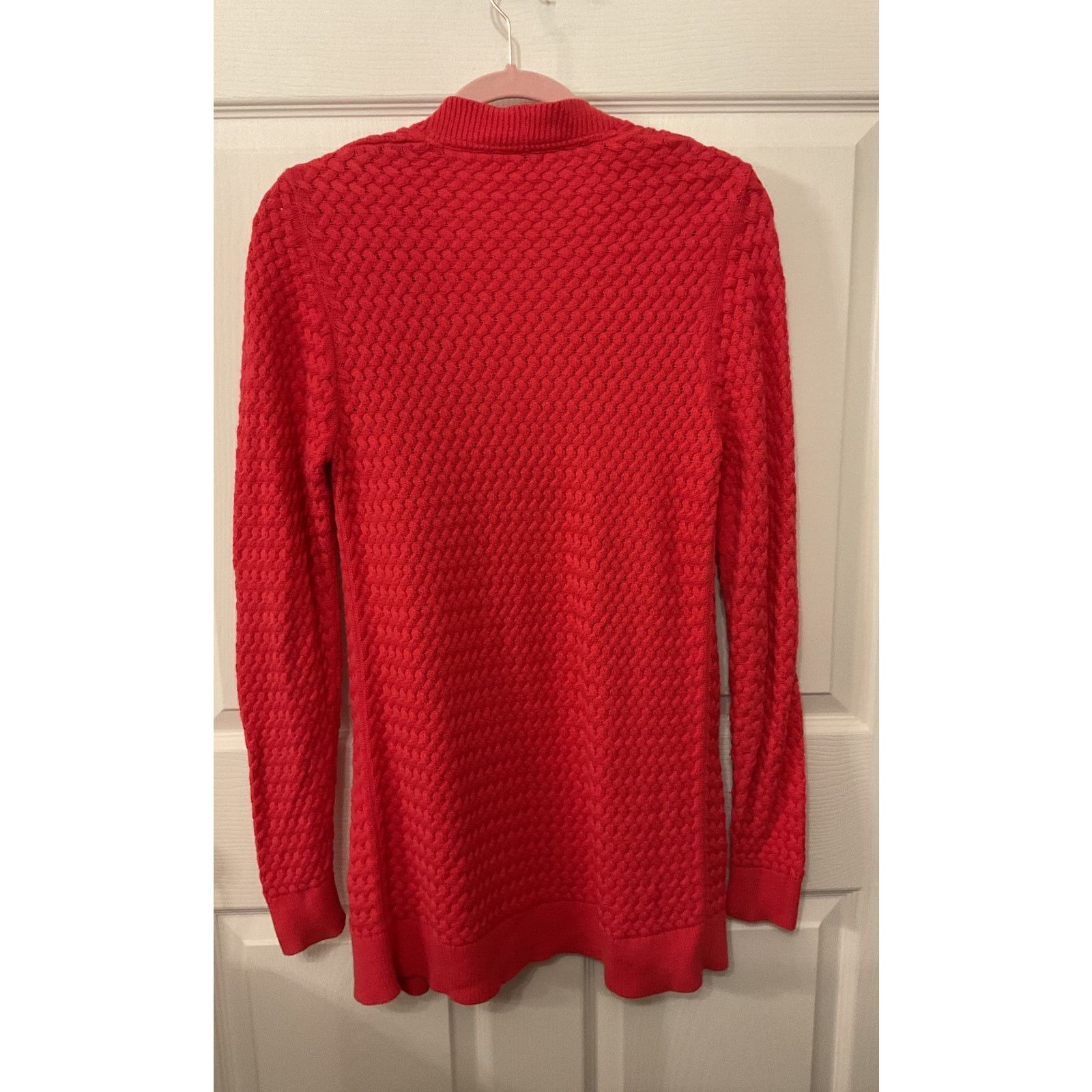 L.L. Bean L.L. Bean Woven Knit Coral Cotton Open Front Cardigan, sz M Size M / US 6-8 / IT 42-44 - 5 Thumbnail