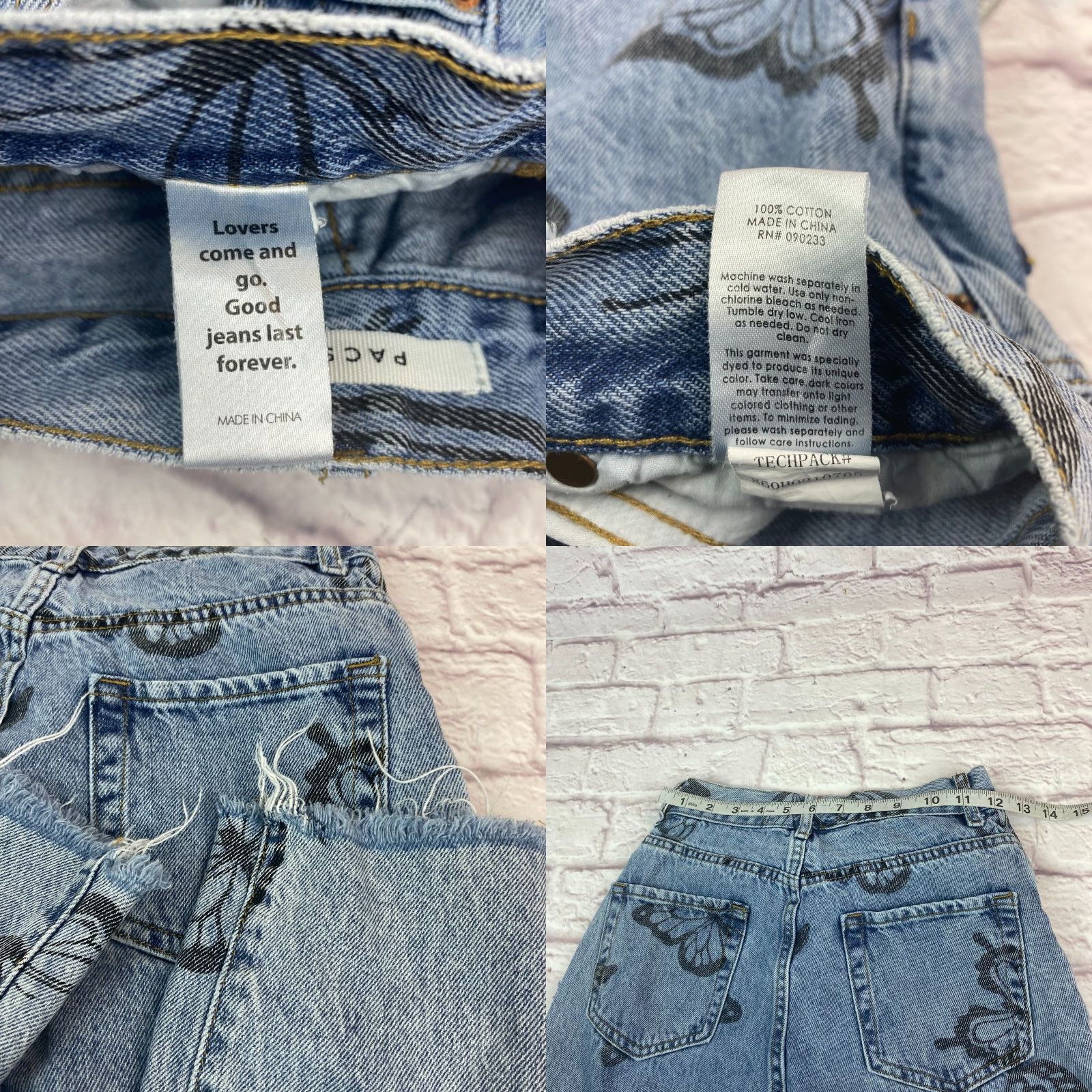 Pacsun PacSun Womens High Rise Straight Jeans Size 25 Blue Butterfly Print Ankle Raw Hem PacSun Jeans 5-Pocket Design Bagged Hem Mens Womens Size 42" / US 20 - 8 Thumbnail