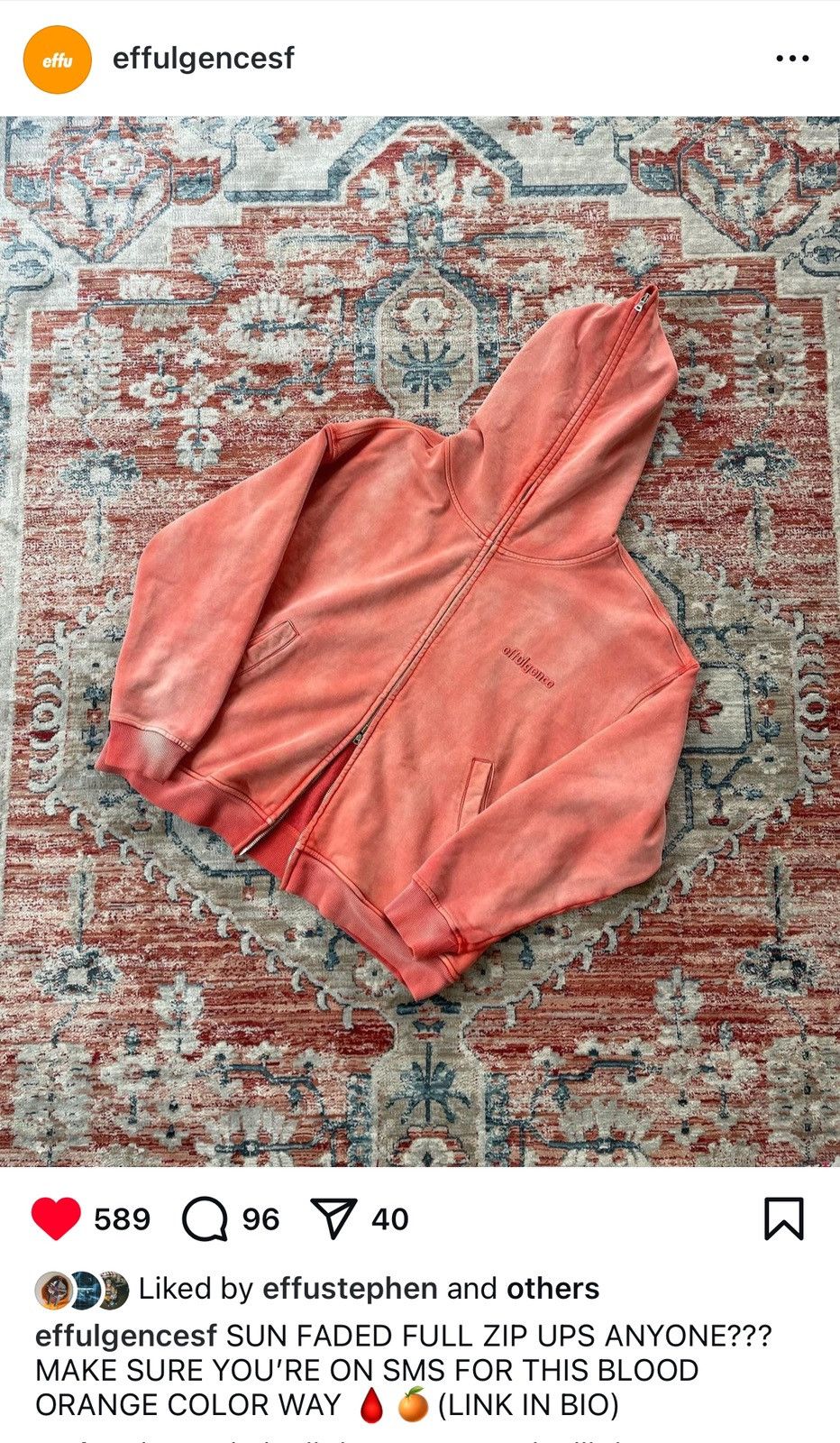 Effulgence PEACH SPLOOSH SUN FADED RiRi FULL ZiP WAFFLE LiNED HOODiE Size US L / EU 52-54 / 3 - 18 Thumbnail