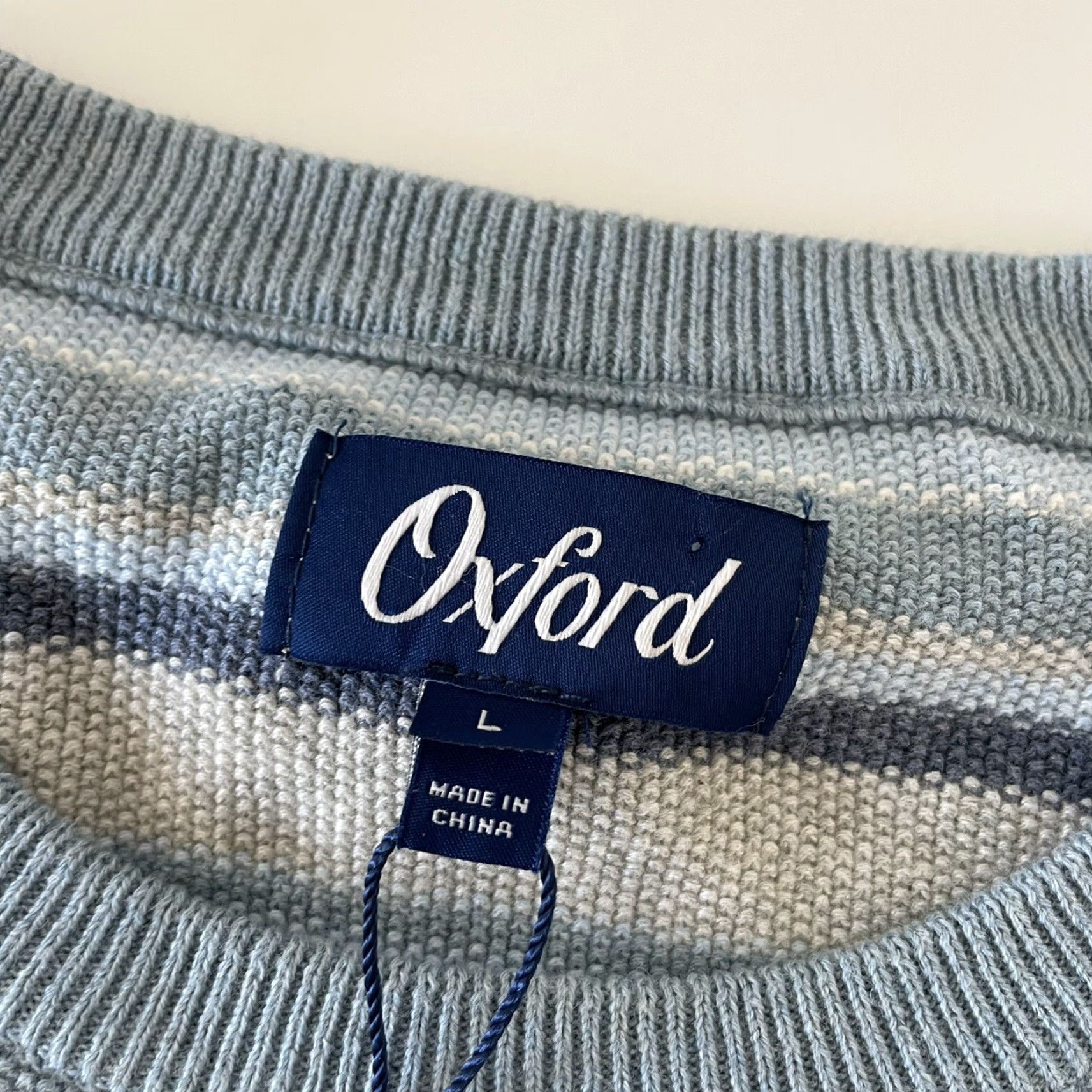 Vintage Oxford Striped Pullover Sweater Men's L Blue Cotton - Oxford Brand, Striped Pullover, Country Club Theme Size US L / EU 52-54 / 3 - 2 Thumbnail
