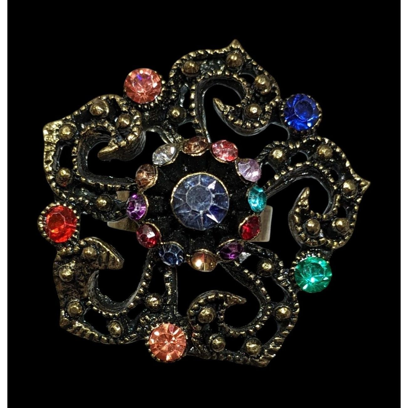 Other Floral Glam Stylized Rainbow Gem Gold Tone Ring Size ONE SIZE - 1 Thumbnail