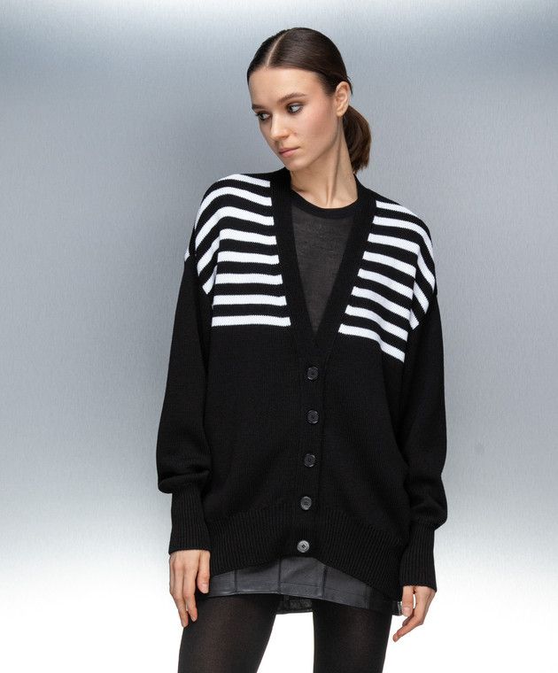Givenchy o1w1db10325 V-Neck Cardigan in Black/White Size S / US 4 / IT 40 - 4 Thumbnail