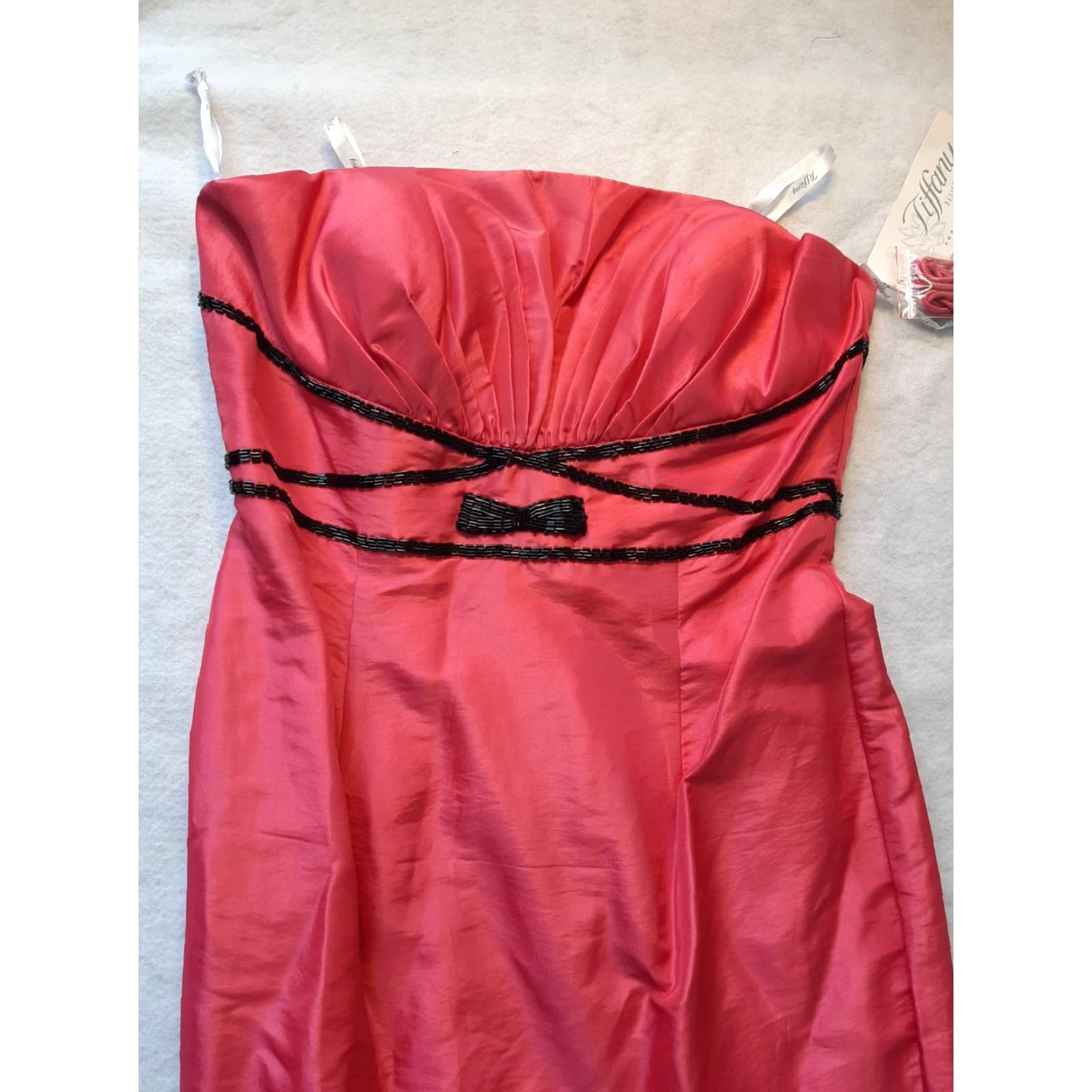 Vintage Tiffany Designs Dress Pink Black Beaded Sleeveless Strapless 12 NEW Size ONE SIZE - 2 Thumbnail